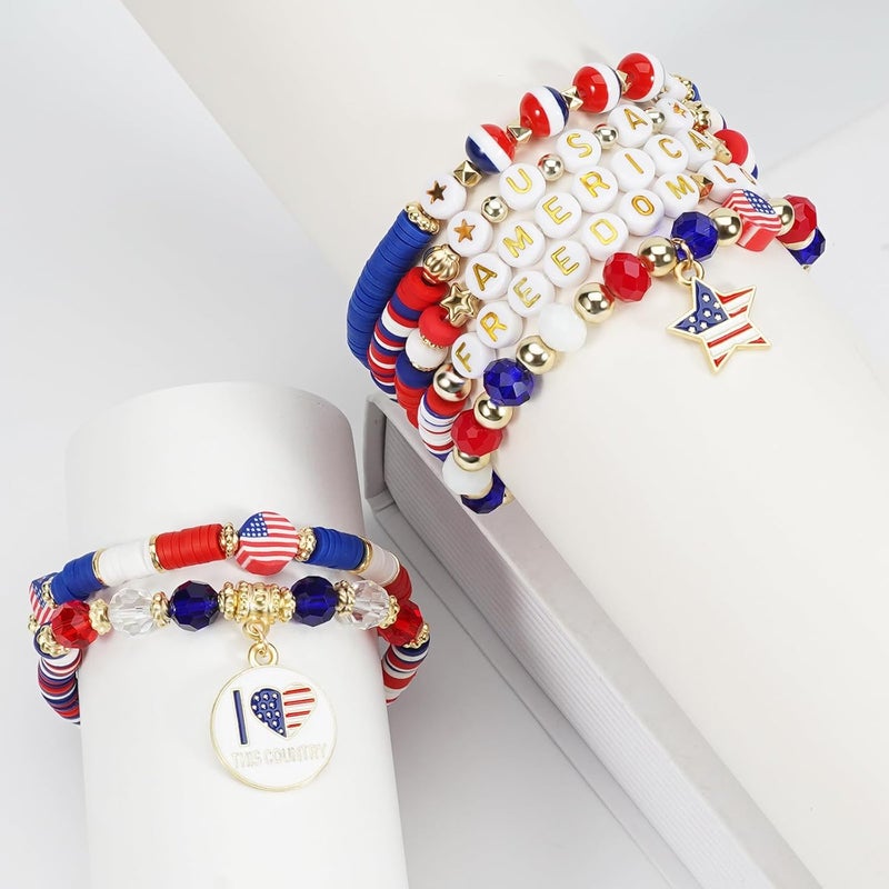 Briutn 4th of July Beaded Bracelets with American Flag Stars Charms USA Jewelry - Image 3